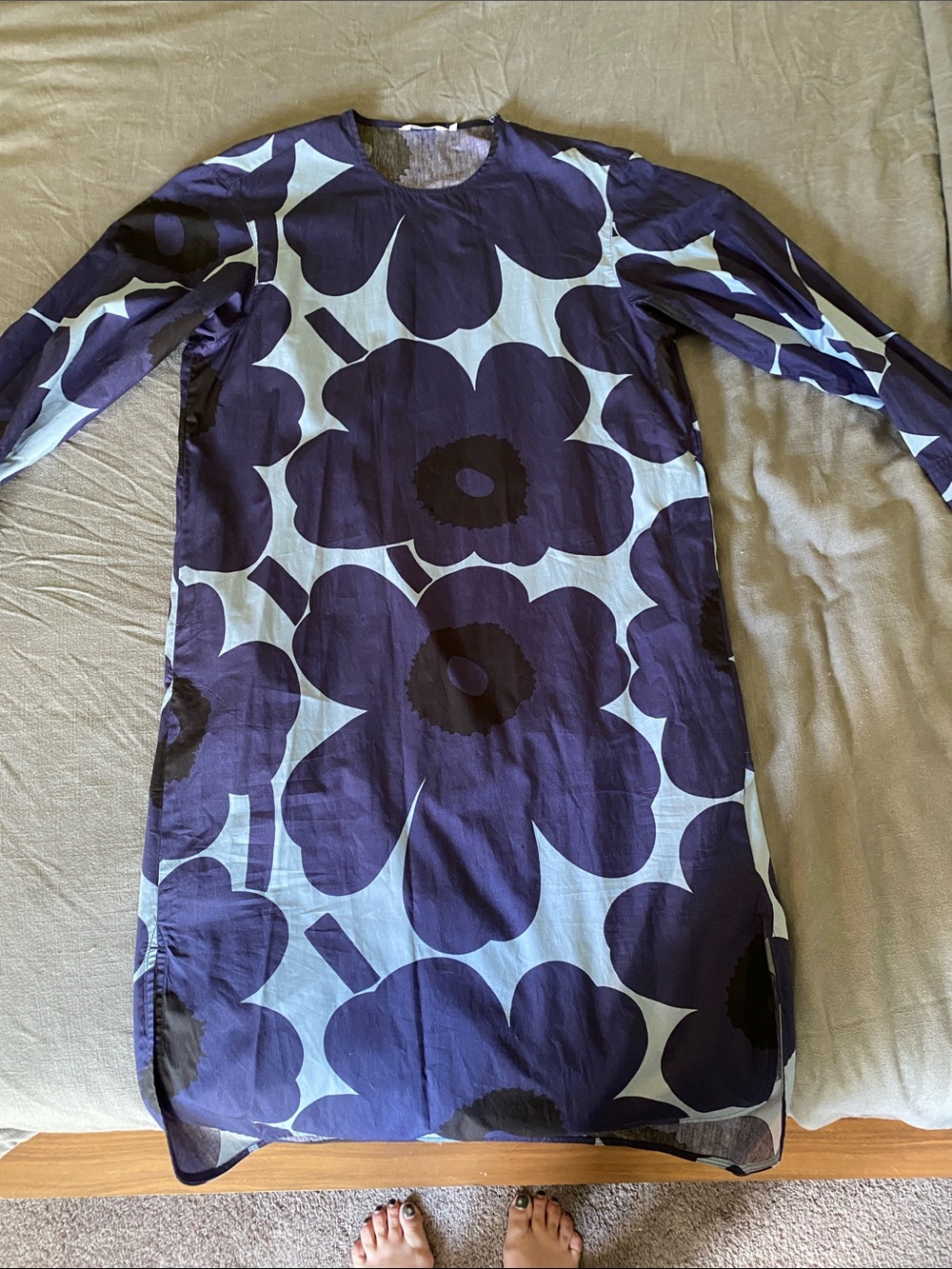 Marimekko Navy and Light Blue Unikko Floral Shift Dress